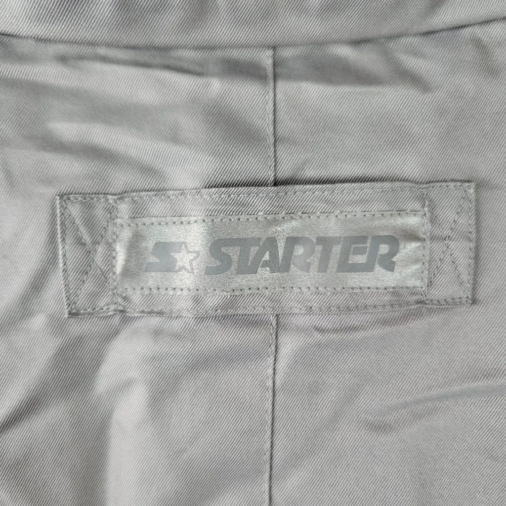 Starter Mens L Jacket Hooded Winter‎ Puffer Down Feather Gray Blue